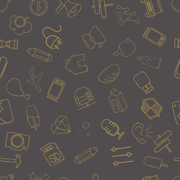 Çeşitli teknolojik öğeleri ve ekipman doodle simgeler kümesi