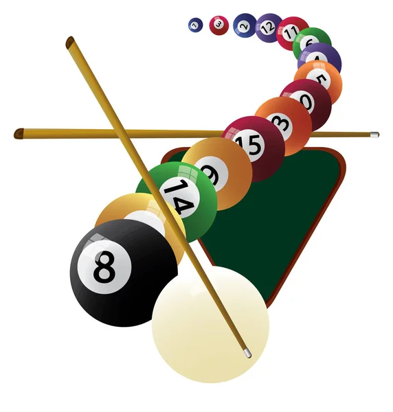 Billiard cue and pool balls — Stock Vector