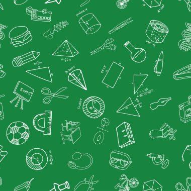 Elle çizilmiş okul malzemeleri pürüzsüz bir şekilde. Vektör illüstrasyonu