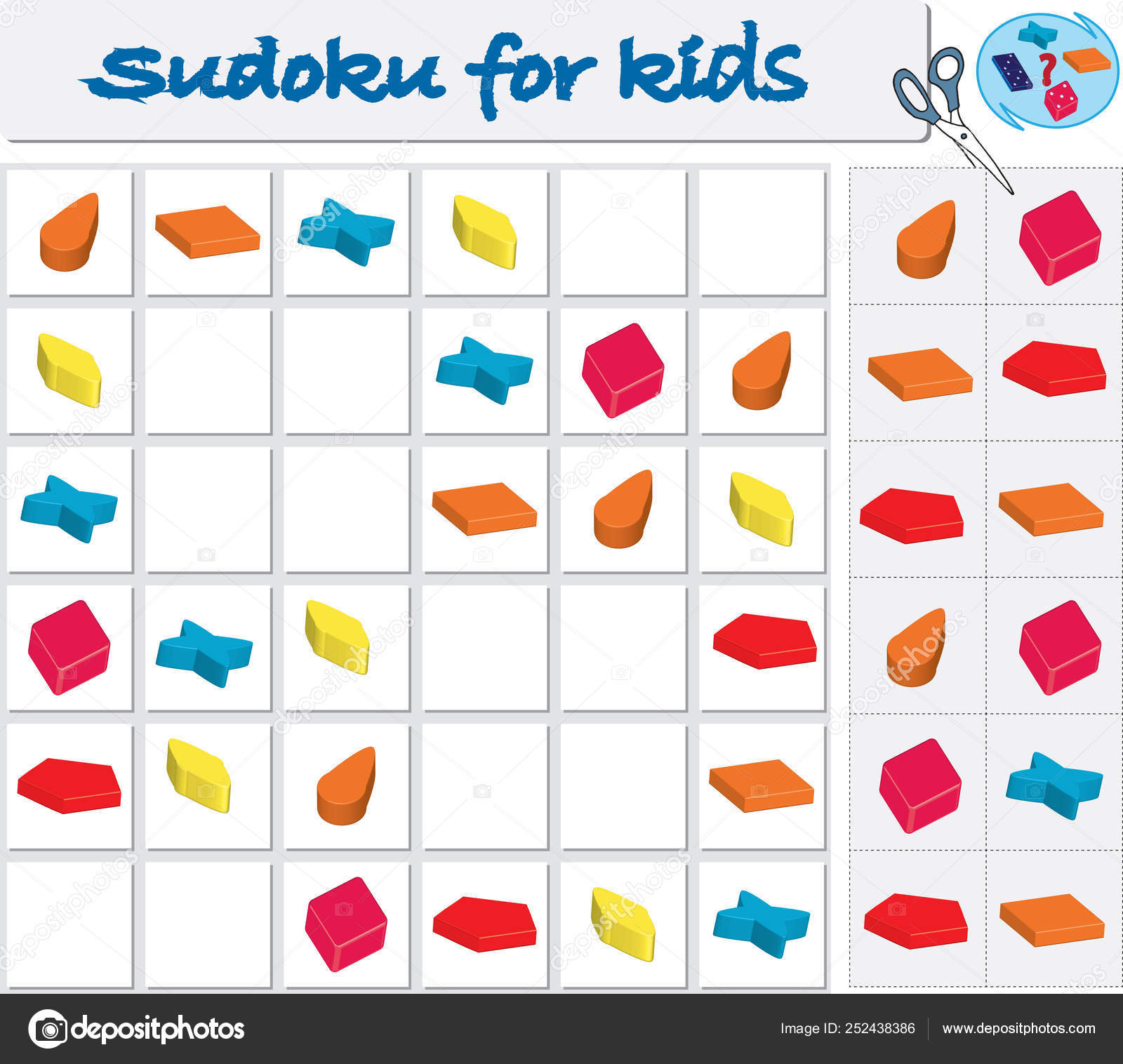 valor matiz rompecabezas Sudoku para niños con figuras geométricas de colores. Juego para presch  vector, gráfico vectorial © ARTBALANCE imagen #252438386