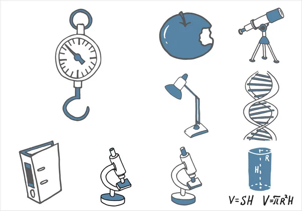 Okul donanımları doodle simgeler kümesi