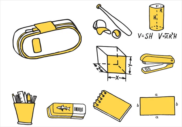 Conjunto de iconos doodle equipo escolar — Vector de stock