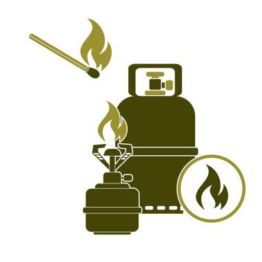 Gaz şişesi simge vektör ile Kamp ocağı