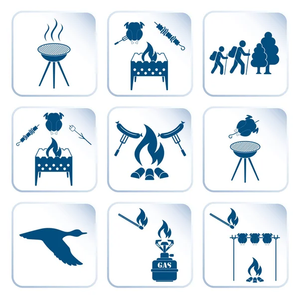 Seyahat ve kamp ekipmanları simgeler kümesi