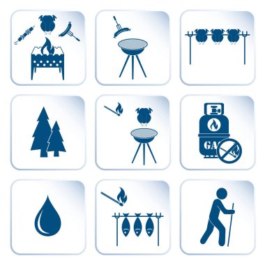 Seyahat ve kamp ekipmanları simgeler kümesi