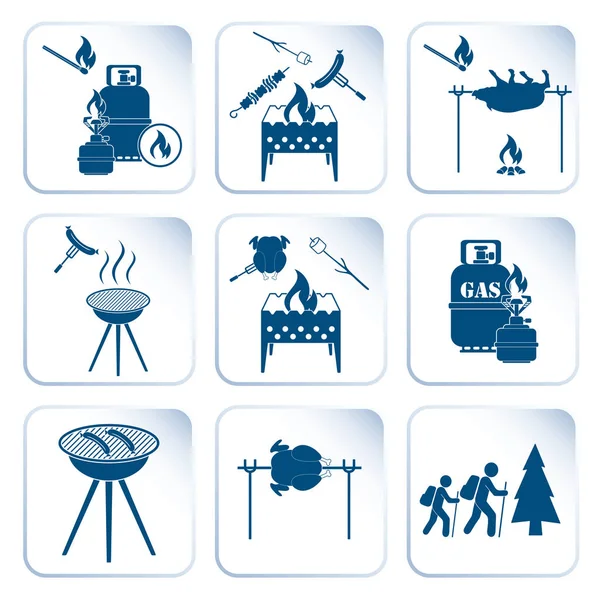 Seyahat ve kamp ekipmanları simgeler kümesi