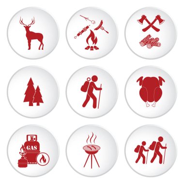 Seyahat ve kamp ekipmanları simgeler kümesi