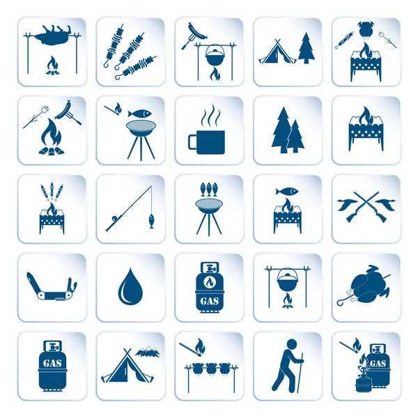 Set di icone di viaggio e attrezzatura da campeggio — Vettoriale Stock