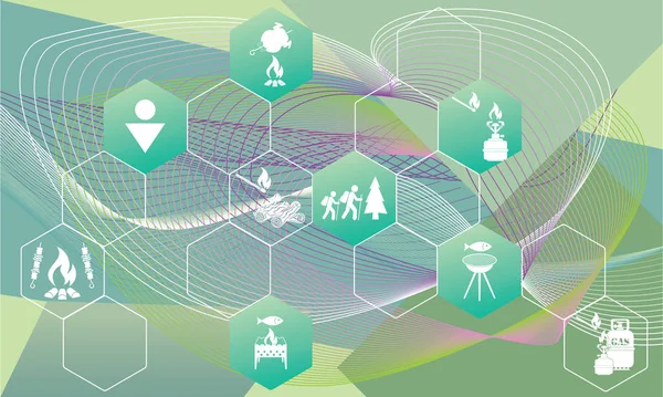 Seyahat ve kamp ekipmanları simgeleri seti ile poster