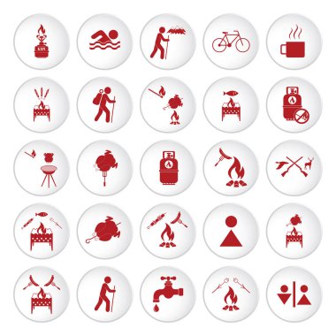 Seyahat ve kamp ekipmanları simgeler kümesi