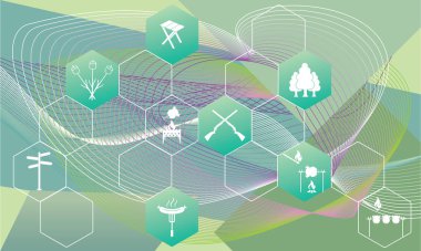 Seyahat ve kamp ekipmanları simgeleri seti ile poster