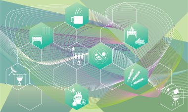 Seyahat ve kamp ekipmanları simgeleri seti ile poster