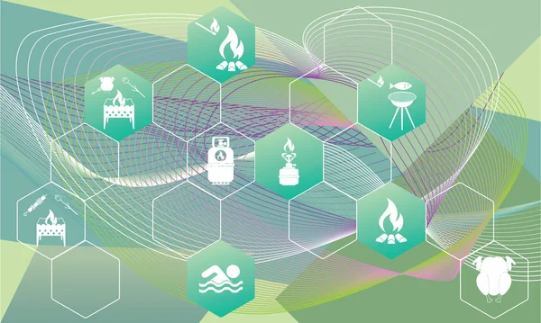 Seyahat ve kamp ekipmanları simgeleri seti ile poster