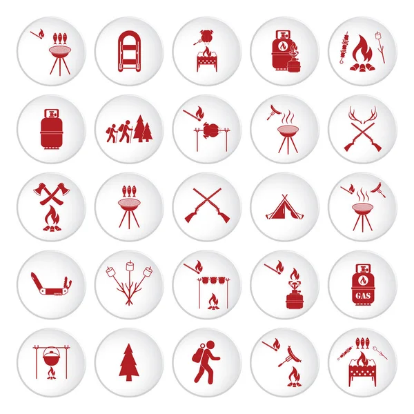 Conjunto de iconos de equipo de viaje y camping — Vector de stock