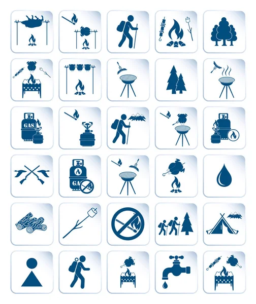 Seyahat ve kamp ekipmanları simgeler kümesi