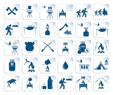 Seyahat ve kamp ekipmanları simgeler kümesi
