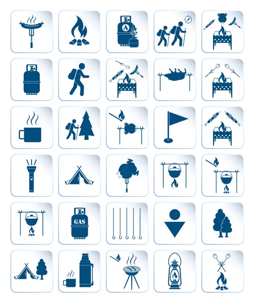 Seyahat ve kamp ekipmanları simgeler kümesi