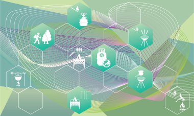 Seyahat ve kamp ekipmanları simgeleri seti ile poster