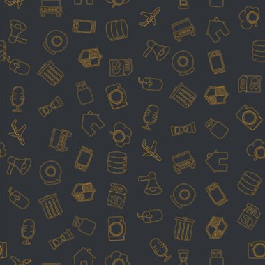 Çeşitli teknolojik öğeleri ve ekipman doodle simgeler kümesi