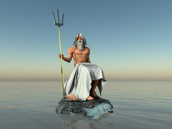 3d illustration of the god Neptune