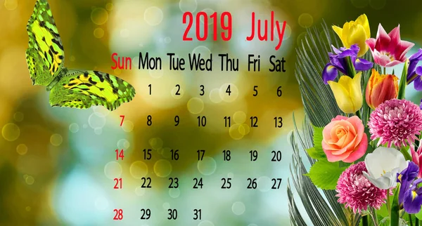 Afbeelding Van Agenda Voor Mei 2019 Bloemen Achtergrond — Stockfoto