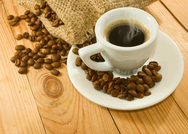 Image Cup Coffee Coffee Beans Table — Stock Photo, Image