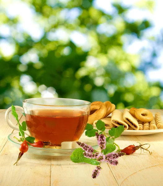 Cup Tea Cookies Table — Stock Photo, Image