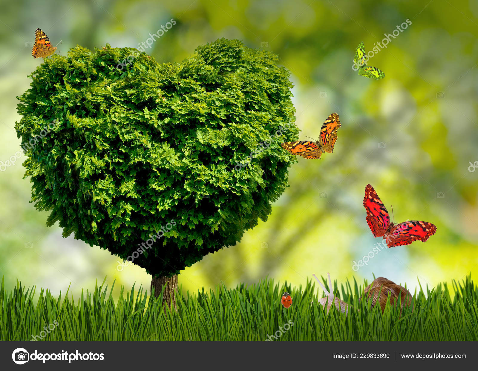 Imagen en forma de corazón y muchas de las mariposas en el jardín de cerca — Foto de ...