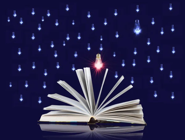 Ampoules incluses au-dessus d'un livre ouvert — Photo