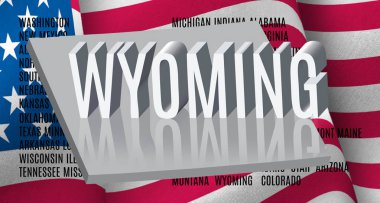Amerikan bayrağı arka plan üzerinde Wyoming yazıt