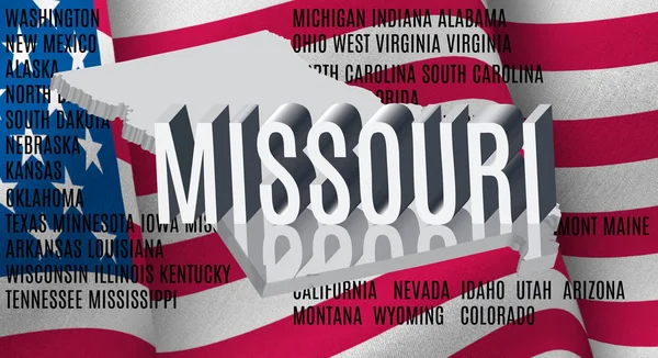 Missouri inscriptie op Amerikaanse vlag achtergrond — Stockfoto