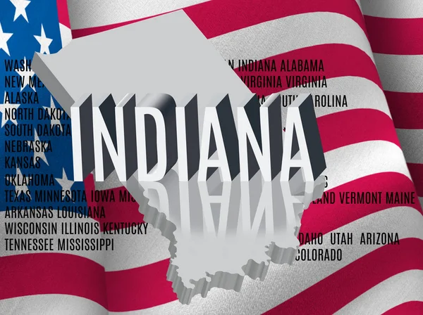 Indiana inscriptie op de Amerikaanse vlag achtergrond — Stockfoto