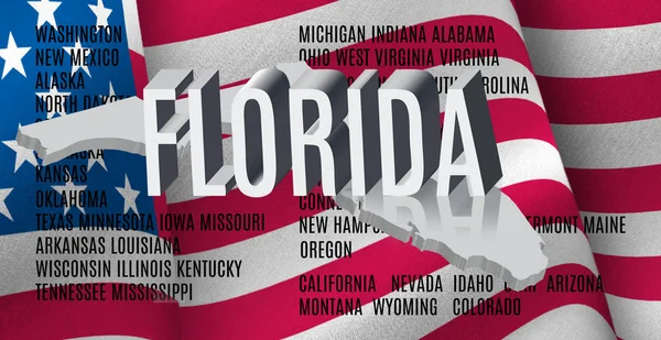 Prasasti Florida pada latar belakang bendera Amerika — Stok Foto
