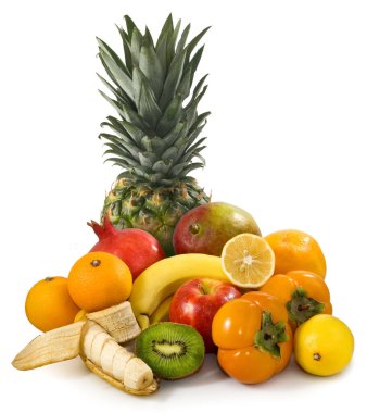 Beyaz arkaplanda izole edilmiş tropikal meyve görüntüsü