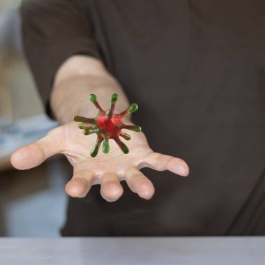 Bir koronavirüsün 3 boyutlu görüntüsü. 3d illüstrasyon
