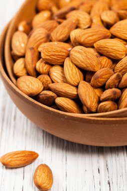 Badem fındık arka plan. Seçici odak.