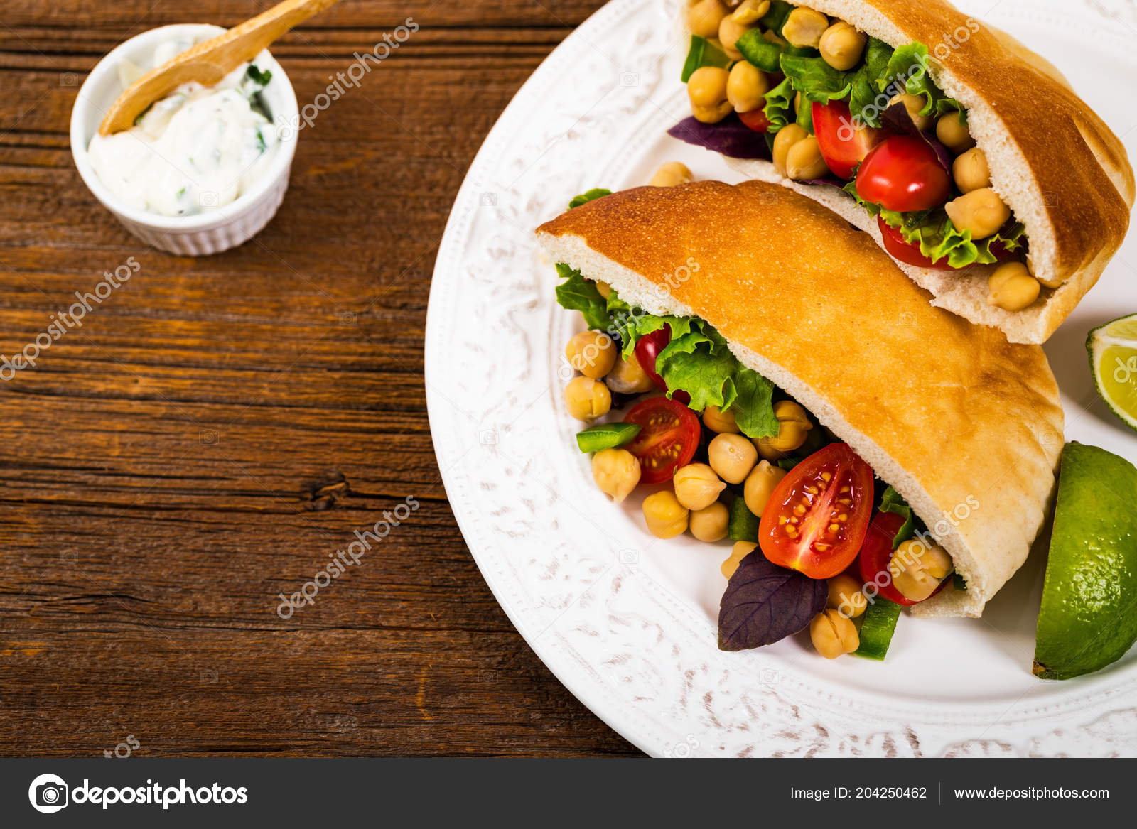 Veggie Pitas Garbanzo Bean Chickpea Salad Selective Focus Stock Photo