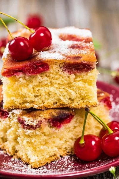 Tart Cherry Cake Powdered Sugar Selective Focus — Stock Photo, Image
