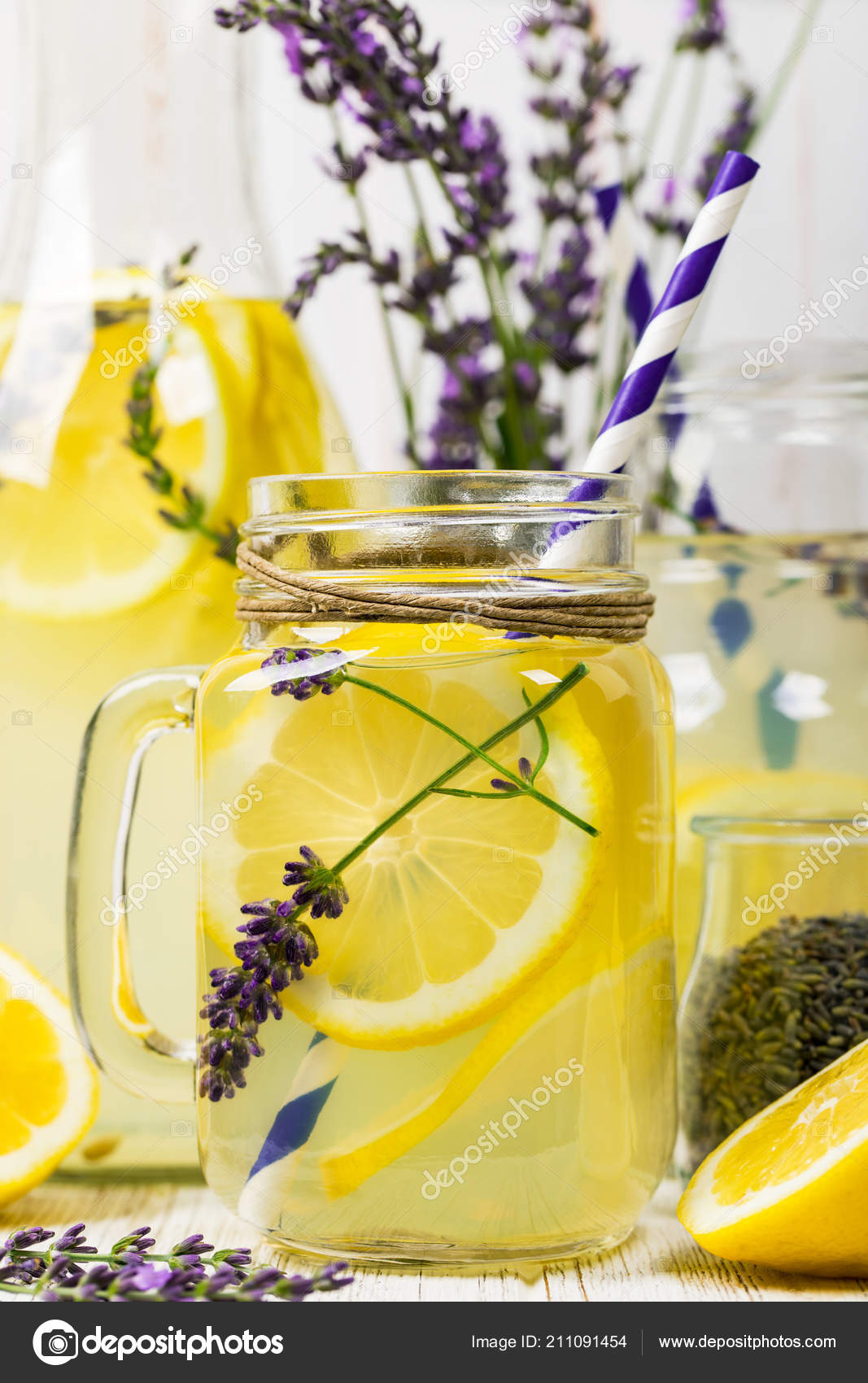 Detox Lemonade Water Lemons Lavender Selective Focus Stock Photo C Alisafarov 211091454