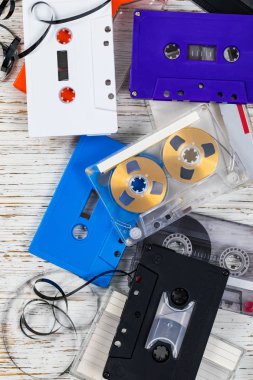 Optik ses Kaset kaset arka plan. Seçici odak.