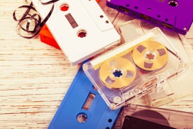 Optik ses Kaset kaset arka plan makro. Seçici odak.