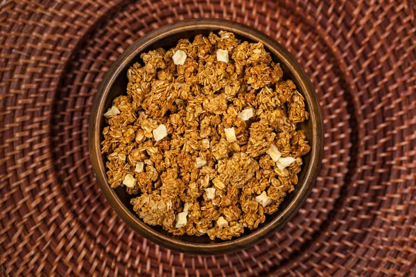 Granola Alla Cannella Mele Colazione Focus Selettivo — Foto Stock