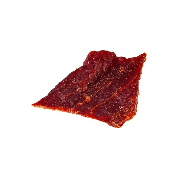 Beef Jerky Macro Isolated White Background Selective Focus — Stock Photo, Image