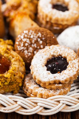 Çeşitli karışık Çerezler arka plan tatlı. Seçici odak.