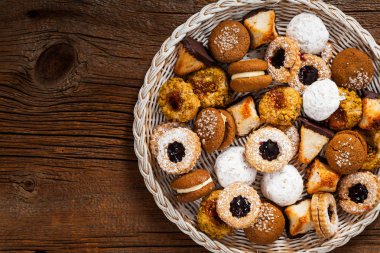 Çeşitli karışık Çerezler arka plan tatlı. Seçici odak.