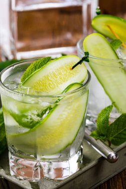 Salatalık Cin Kokteyli 'ni tazeliyorum. Seçici odak.