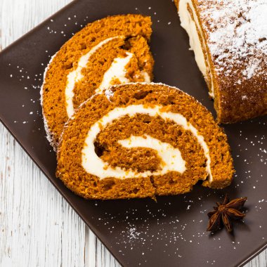 Kabak Cake krem peynir dolgulu. Pişirme sonbahar. Seçici odak.