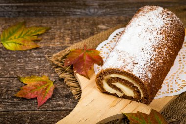 Kabak Cake krem peynir dolgulu. Pişirme sonbahar. Seçici odak.