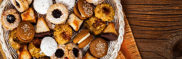 Diverse Blandade Cookies Bakgrund Dessert Selektivt Fokus — Stockfoto