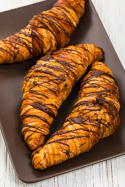 Chocolate Croissants Breakfast Selective Focus — Stock Photo, Image